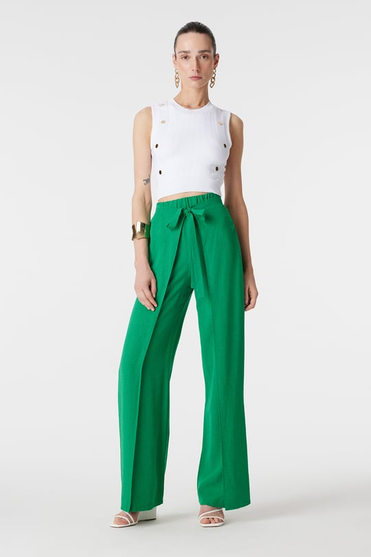 Linen wrap pants - Olive Green
