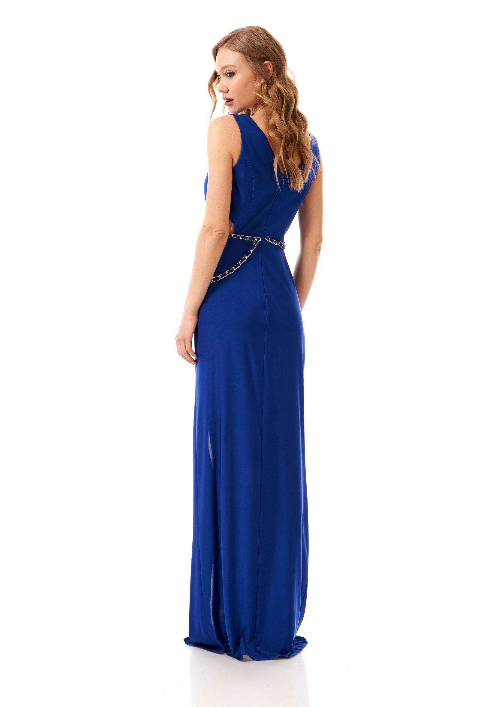 Sleeveless Maxi Lycra Bodycon Regular Blue Evening Dress - Royal Blue - LussoCA