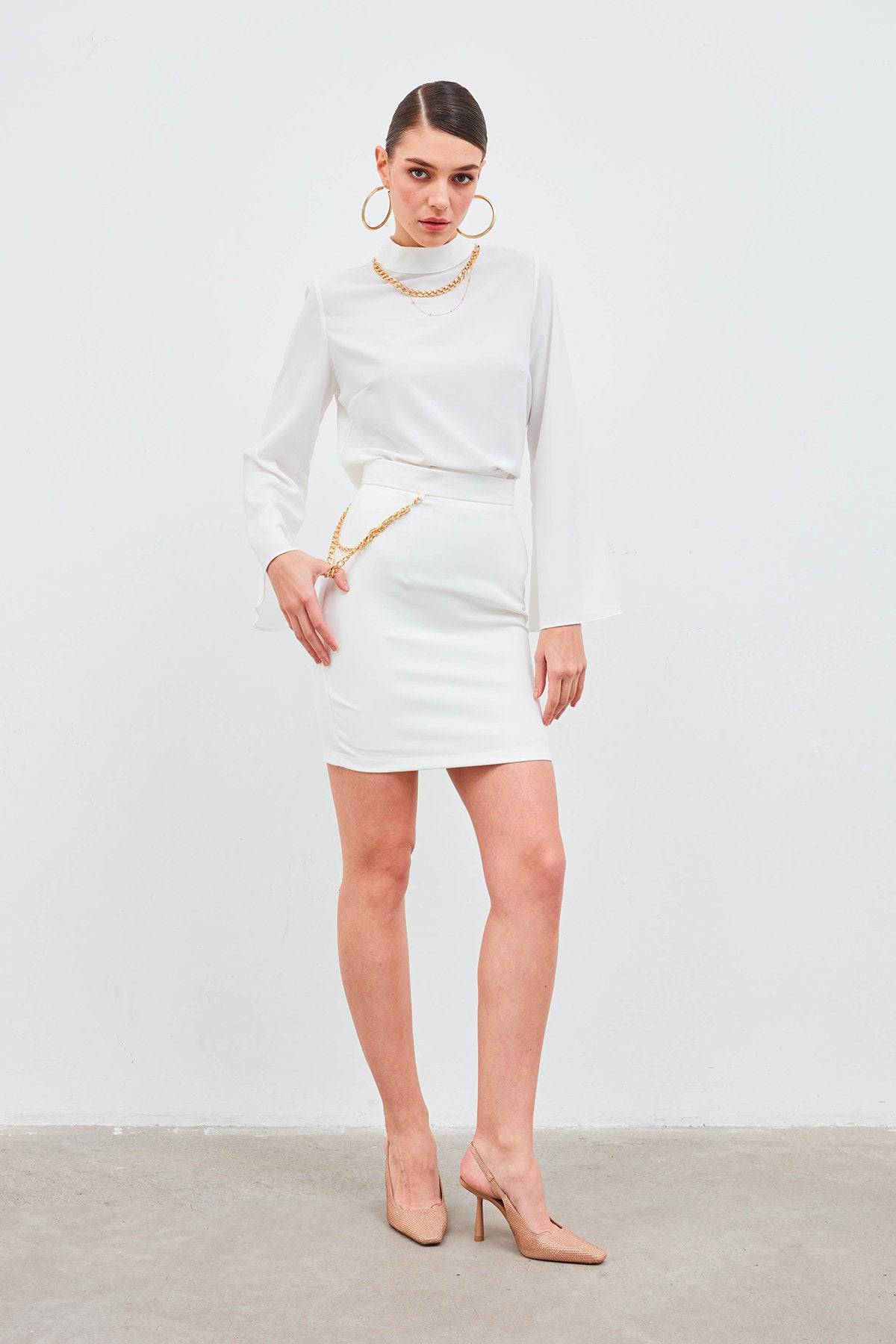 Mini Skirt with Chain Accessories - White - LussoCA