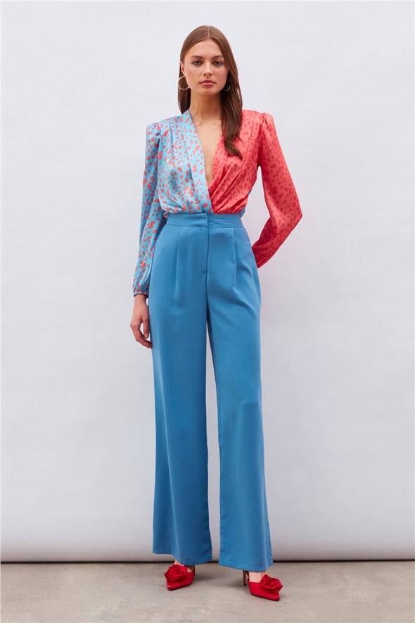 Pleated Crepe Trousers - Azure Blue - LussoCA