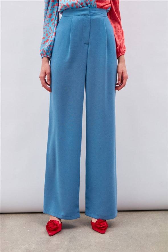 Pleated Crepe Trousers - Azure Blue - LussoCA