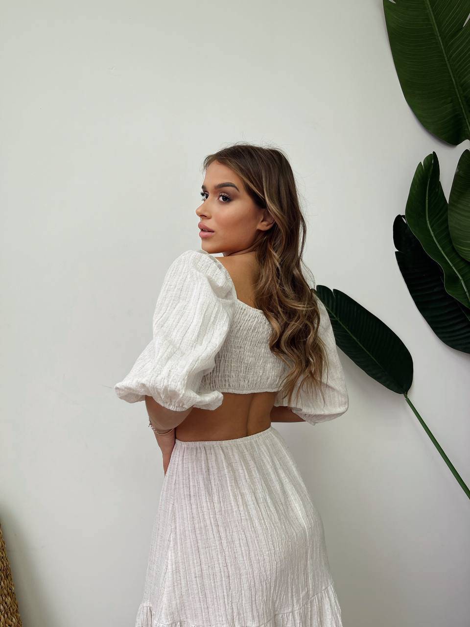 Cotton cut-out midi dress with short sleeve - LussoCA