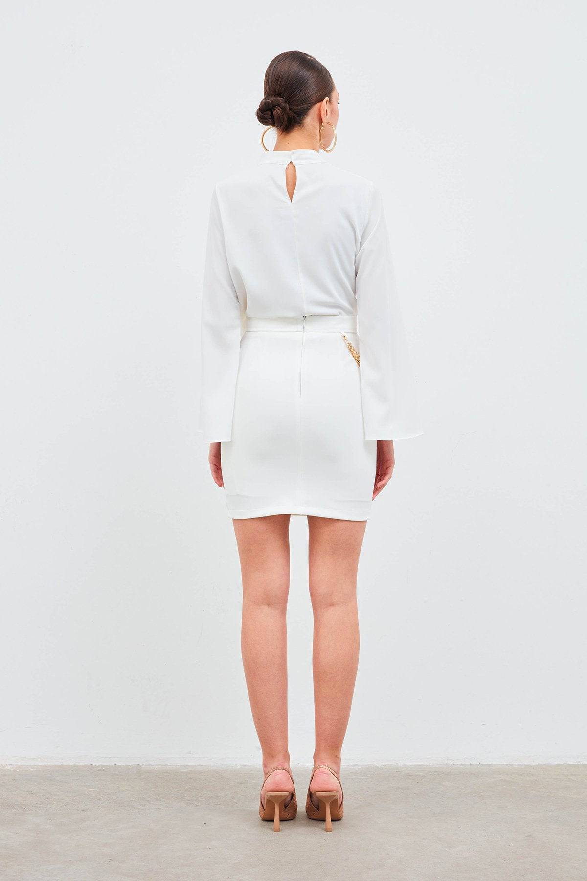 Mini Skirt with Chain Accessories - White - LussoCA