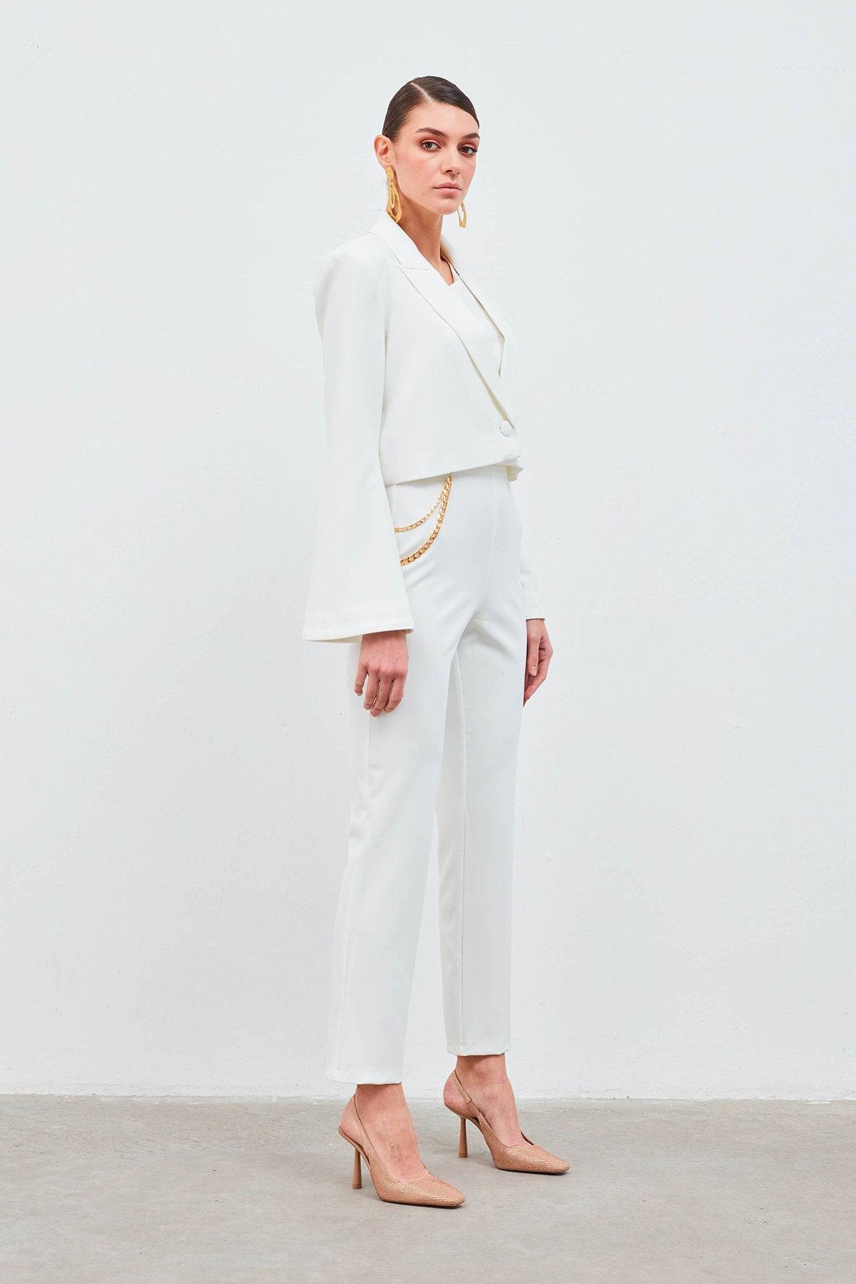 Chain Accessory Trousers - White - LussoCA