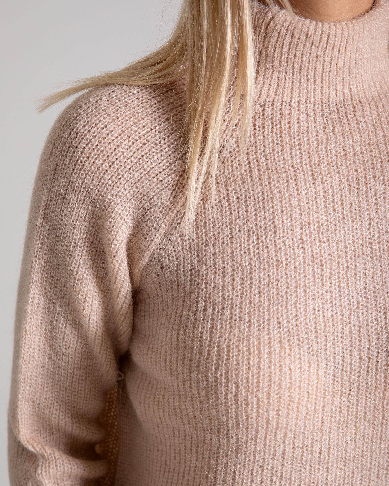 Turtleneck Long Sleeve Mohair Sweater - Beige - LussoCA