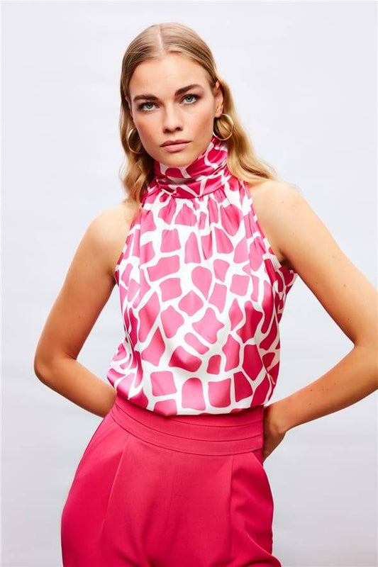 Patterned Sleeveless Blouse - PINK - LussoCA