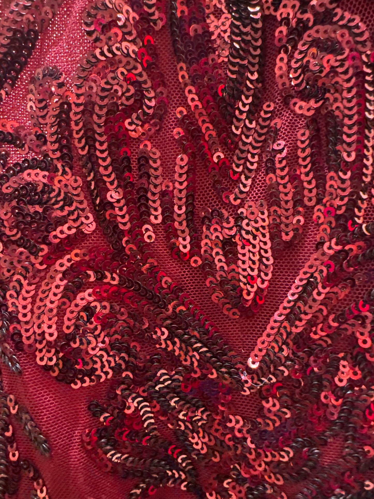 Mesh Sequined Mermaid Sleevless Maxi Dress with Deep V-Neck - Burgandy