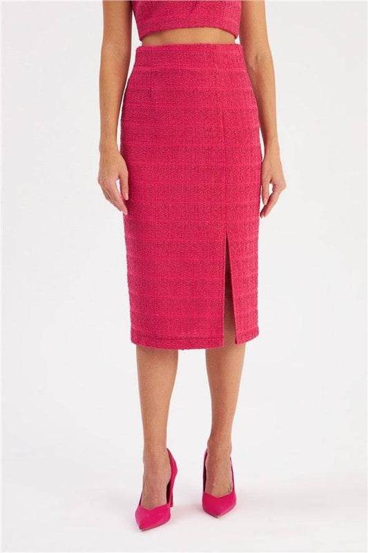 Slit Tweed Pencil Skirt - Fuchsia - LussoCA