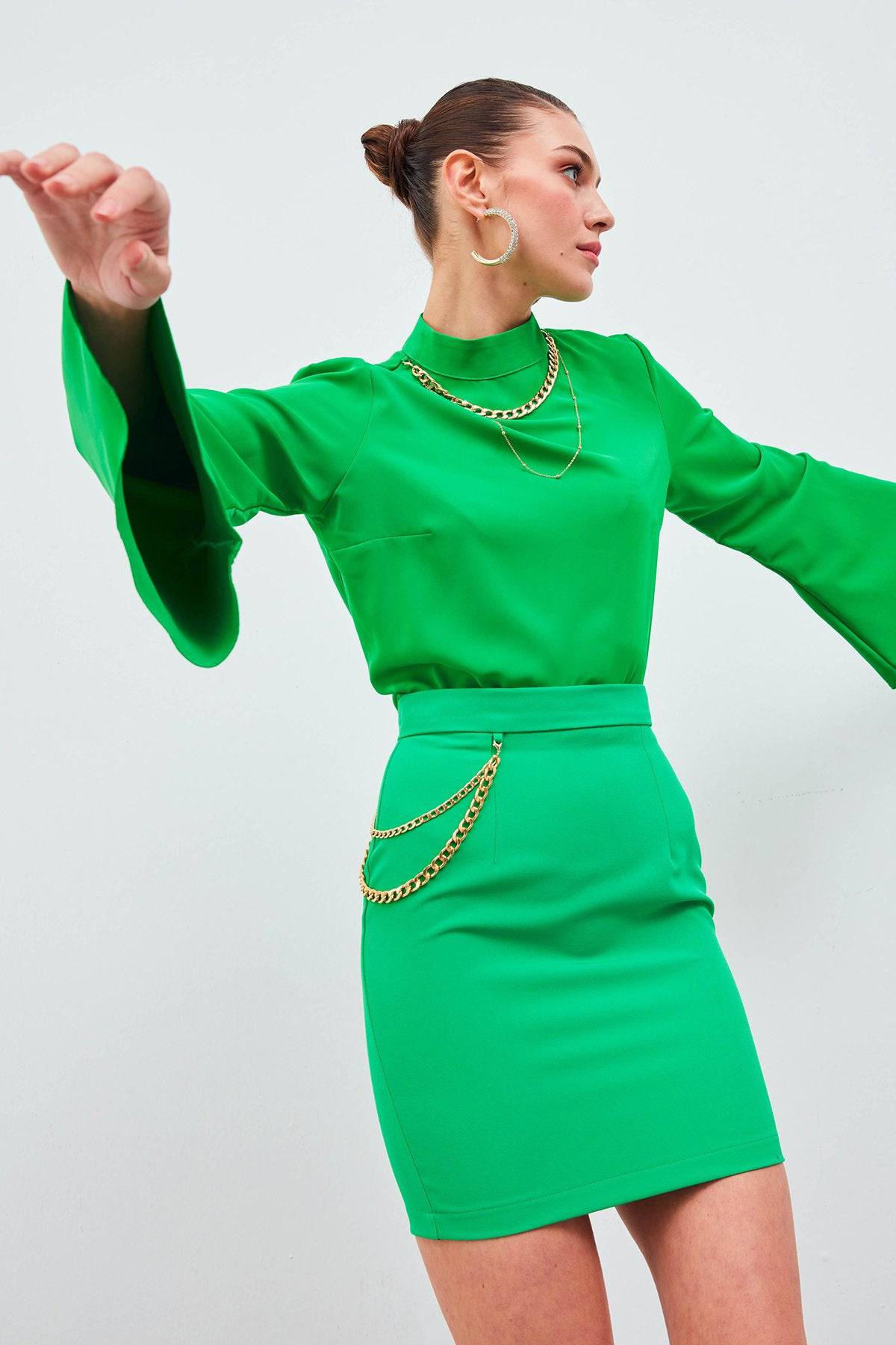 Mini Skirt with Chain Accessories - GREEN - LussoCA