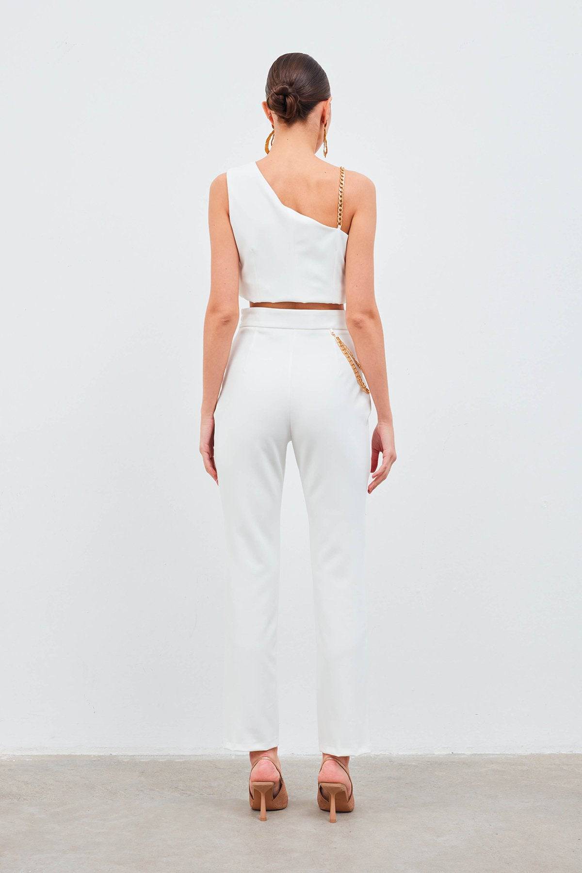 Chain Accessory Trousers - White - LussoCA