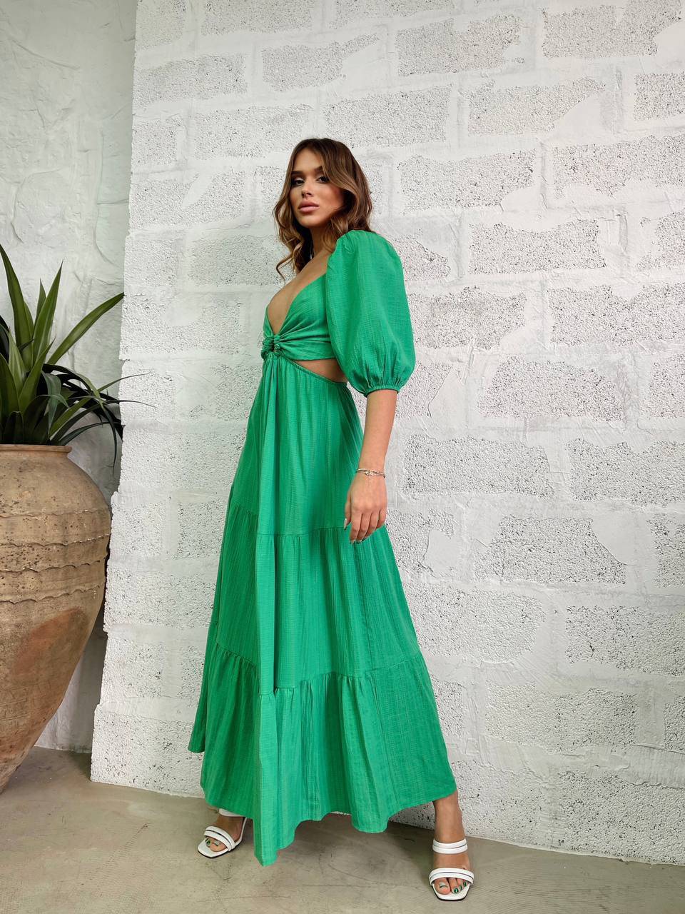 Cotton cut-out midi dress with short sleeve - LussoCA