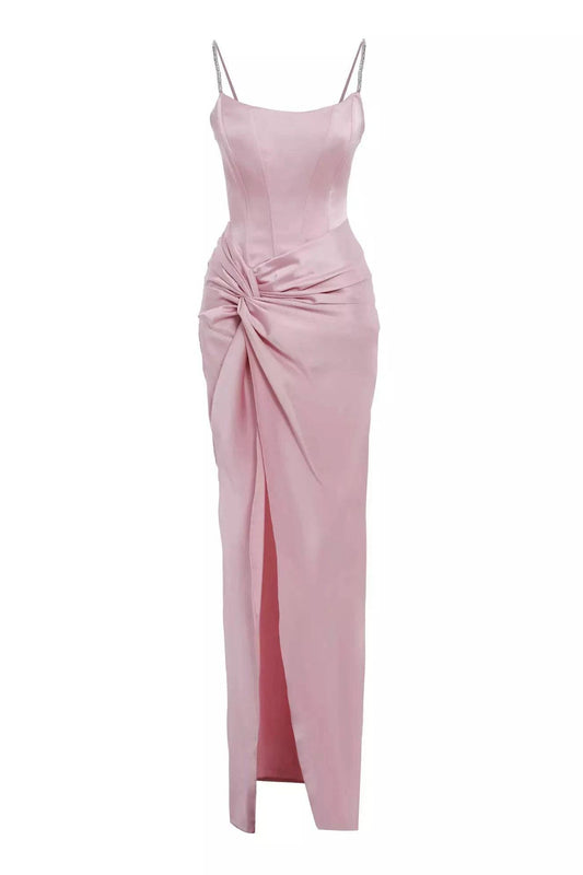 Satin Sleeveless Long Dress - Blush