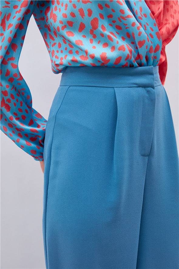 Pleated Crepe Trousers - Azure Blue - LussoCA
