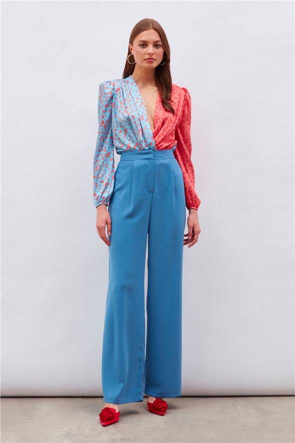 Pleated Crepe Trousers - Azure Blue - LussoCA