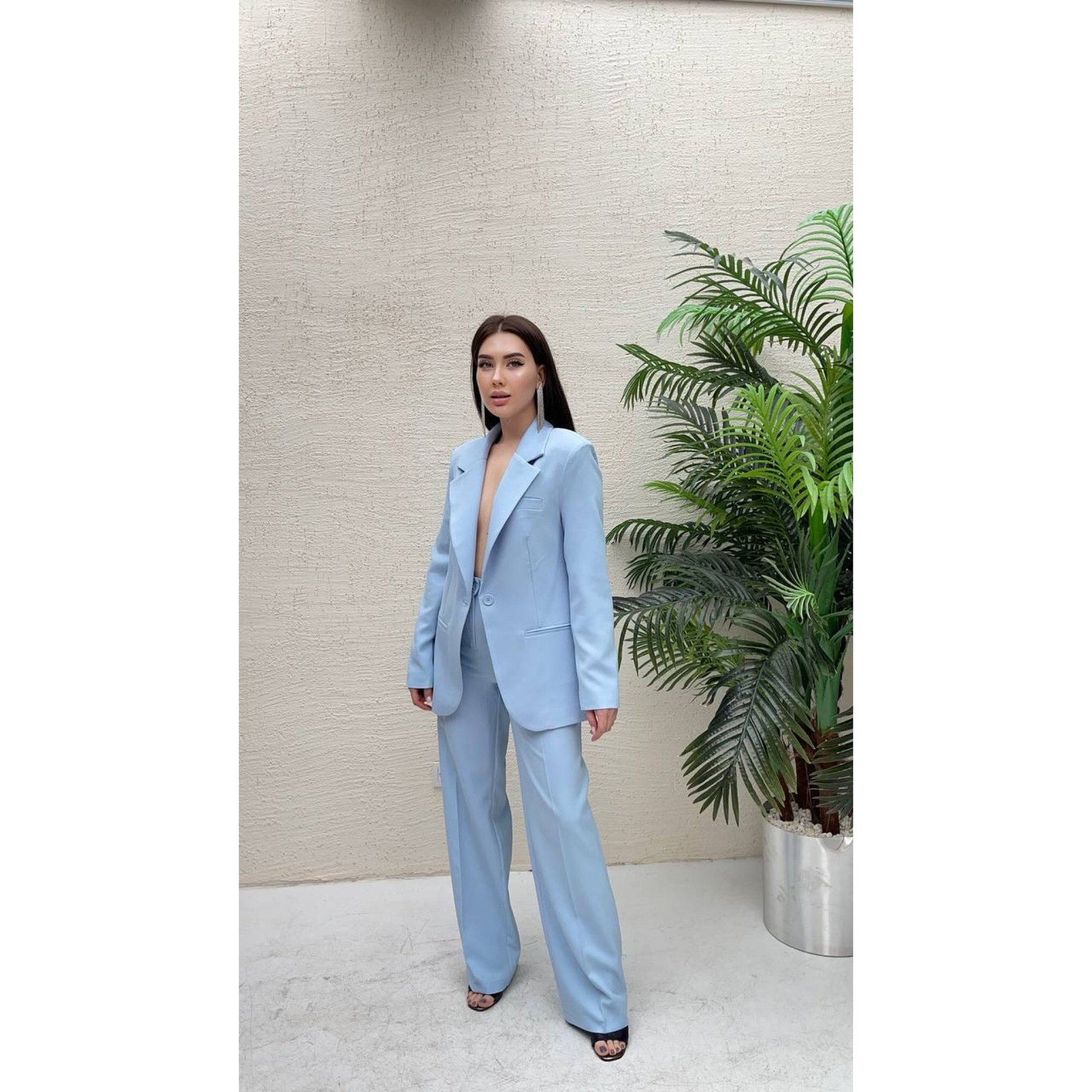 Oversize One Button Jacket - Baby Blue - LussoCA