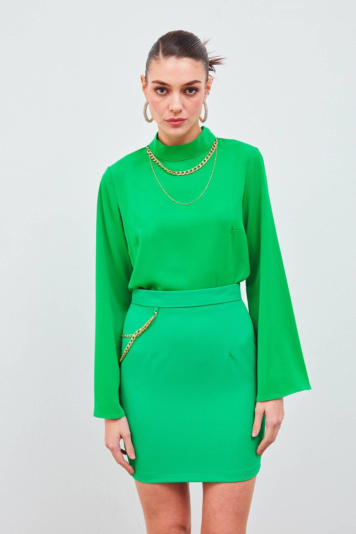 Mini Skirt with Chain Accessories - GREEN - LussoCA