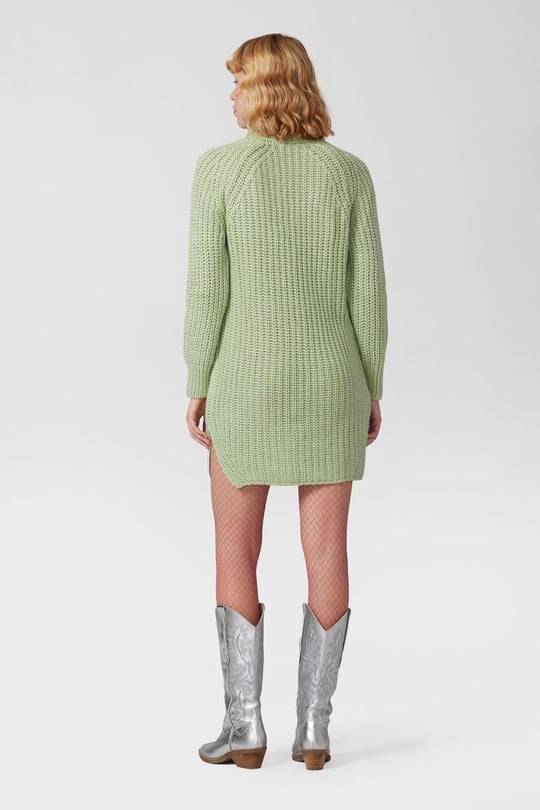 Turtle Neck Knit Jumper Mini Dress with Side Slits - Mint - LussoCA
