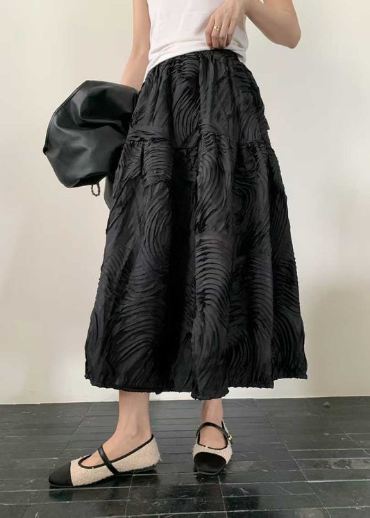 3D Midi Skirt with Pocket - Black