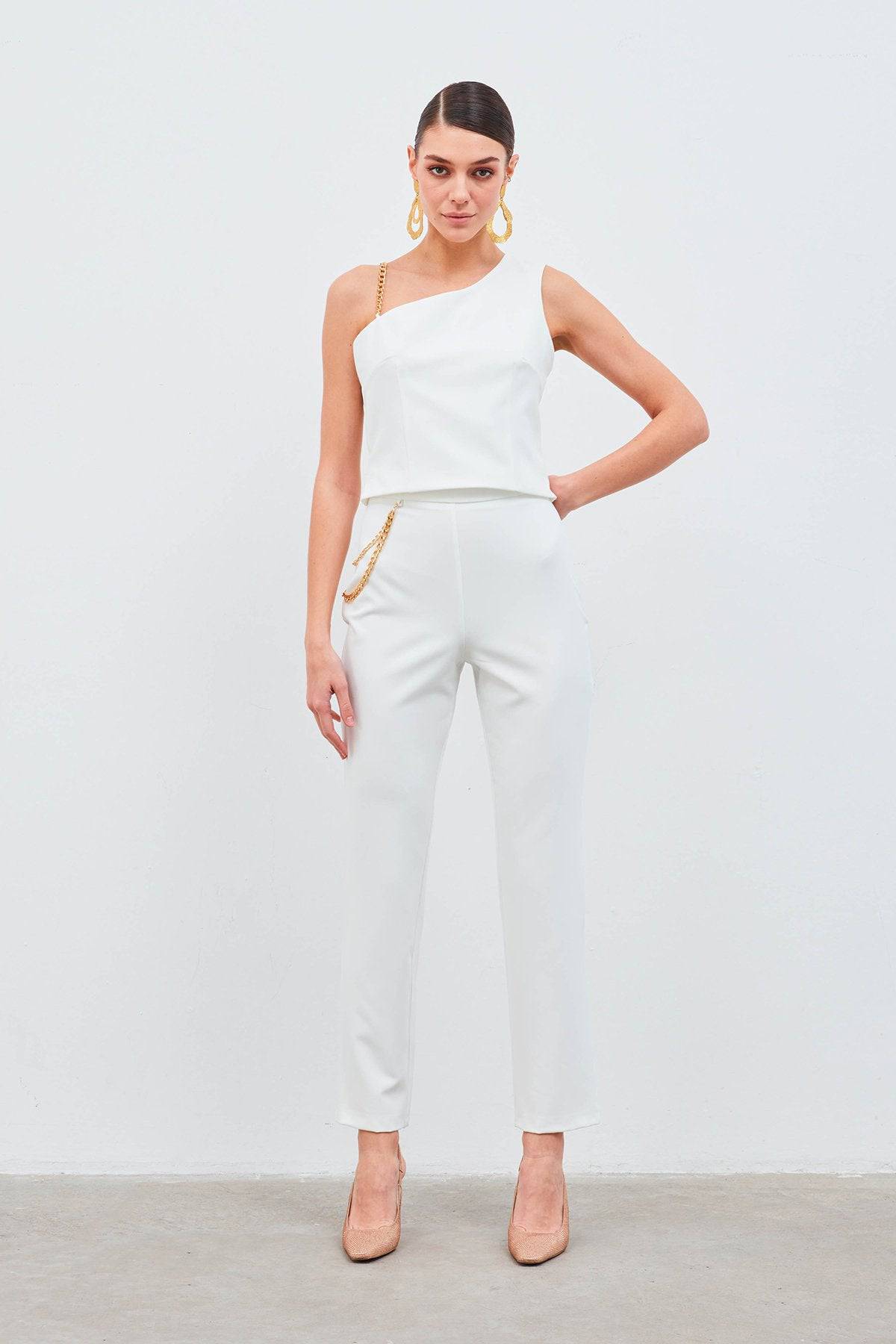 Chain Accessory Trousers - White - LussoCA