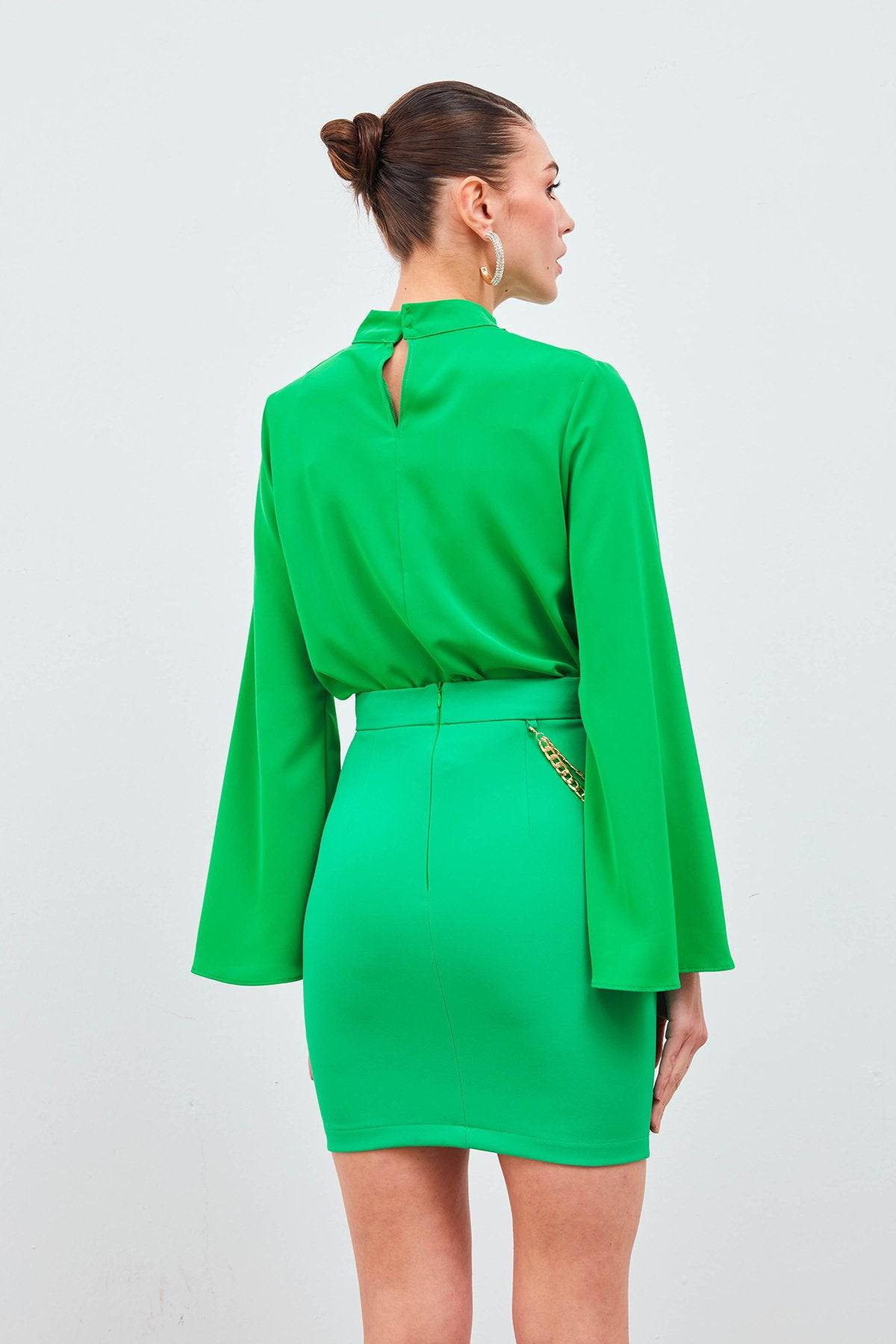 Mini Skirt with Chain Accessories - GREEN - LussoCA