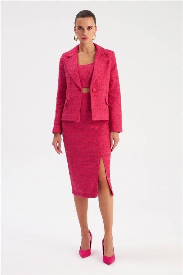 Slit Tweed Pencil Skirt - Fuchsia - LussoCA