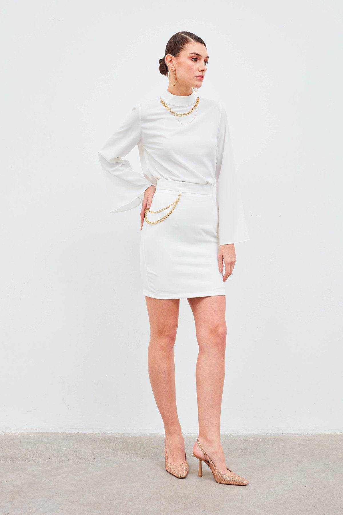 Mini Skirt with Chain Accessories - White - LussoCA