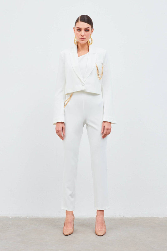 Chain Accessory Trousers - White - LussoCA