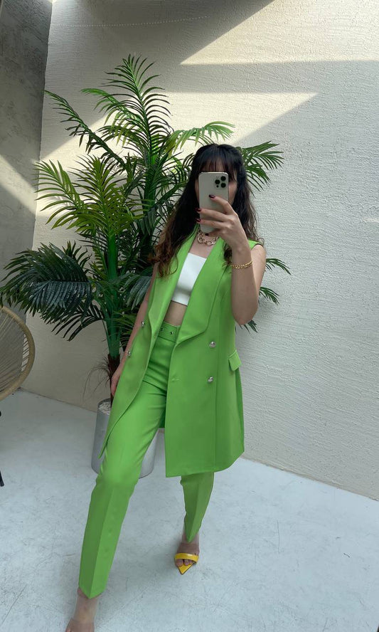 Double Breasted Vest Dress - Green - LussoCA