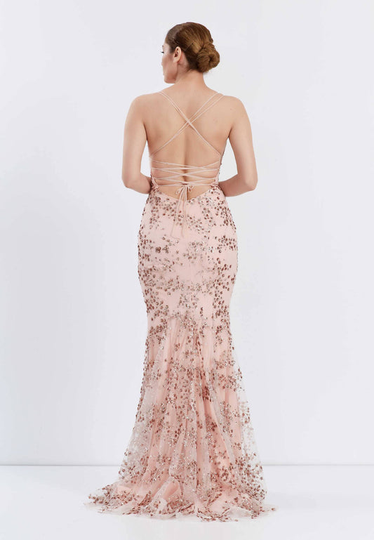 Sleeveless Maxi Tulle Mermaid Regular Pink Wedding Guest Dress - LussoCA