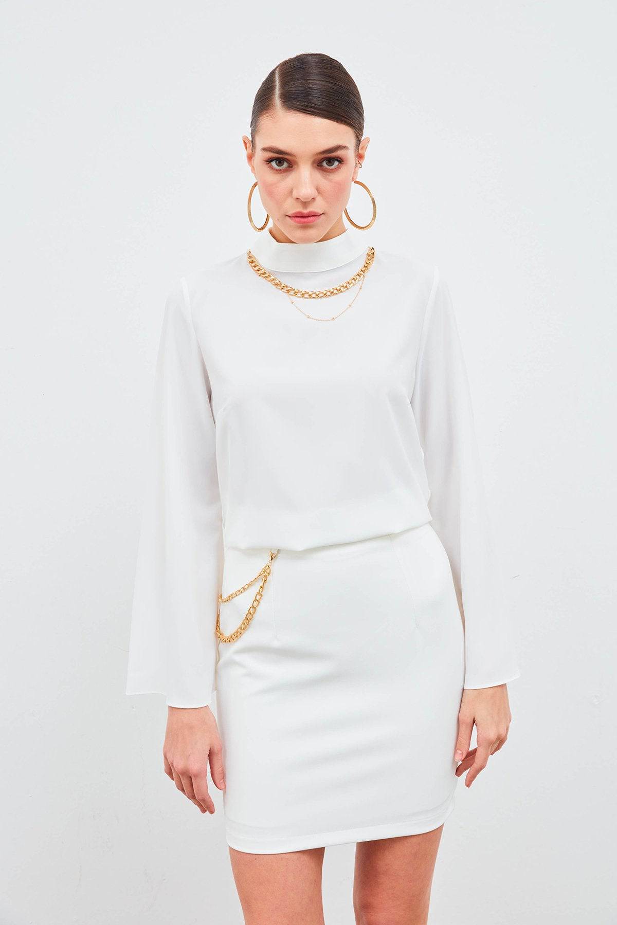 Mini Skirt with Chain Accessories - White - LussoCA