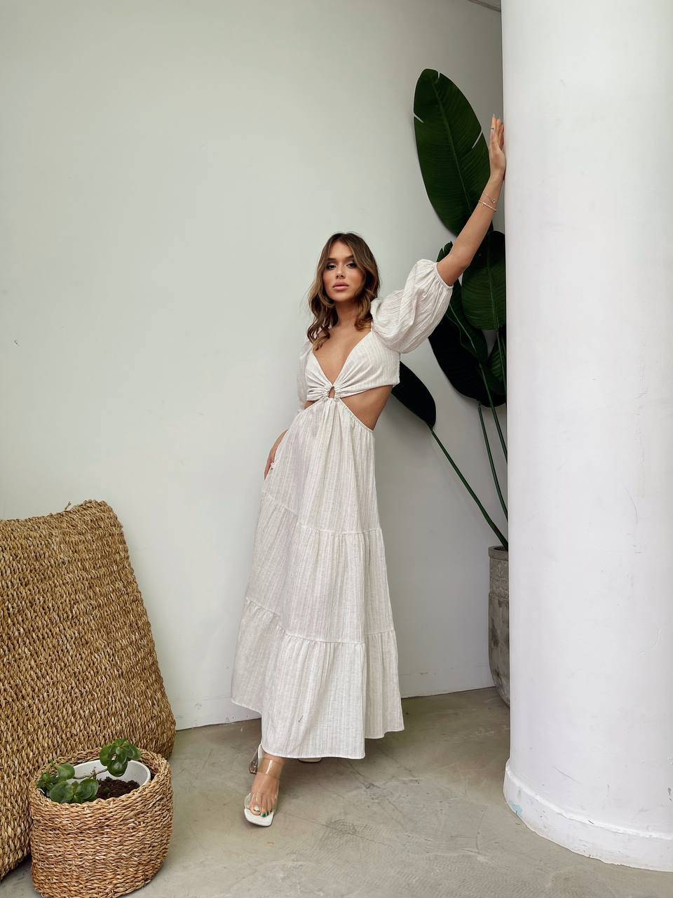 Cotton cut-out midi dress with short sleeve - LussoCA