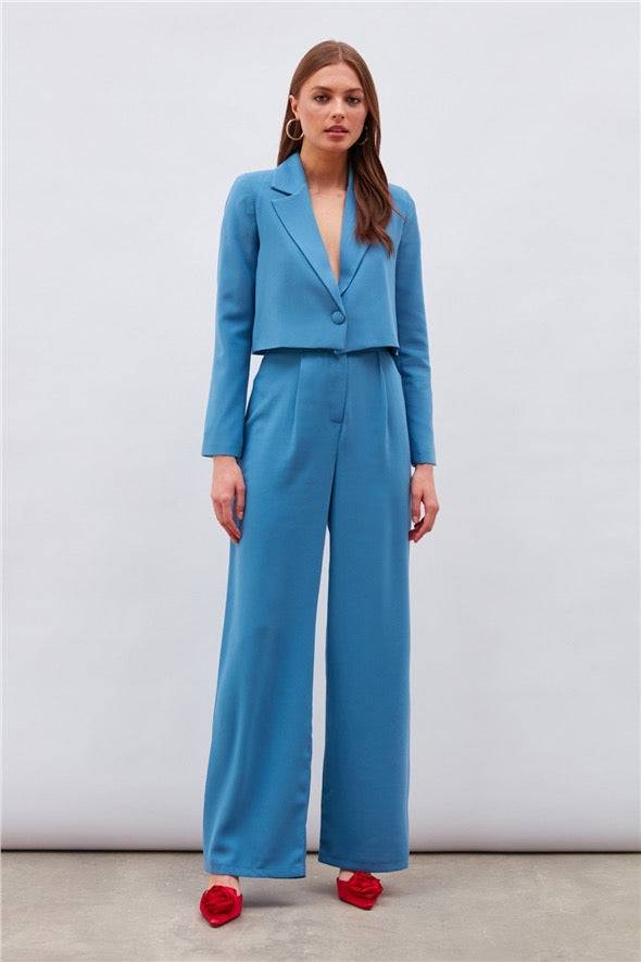 Pleated Crepe Trousers - Azure Blue - LussoCA