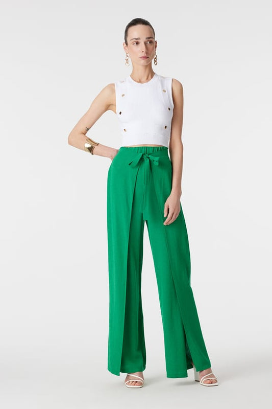 Linen wrap pants - Olive Green
