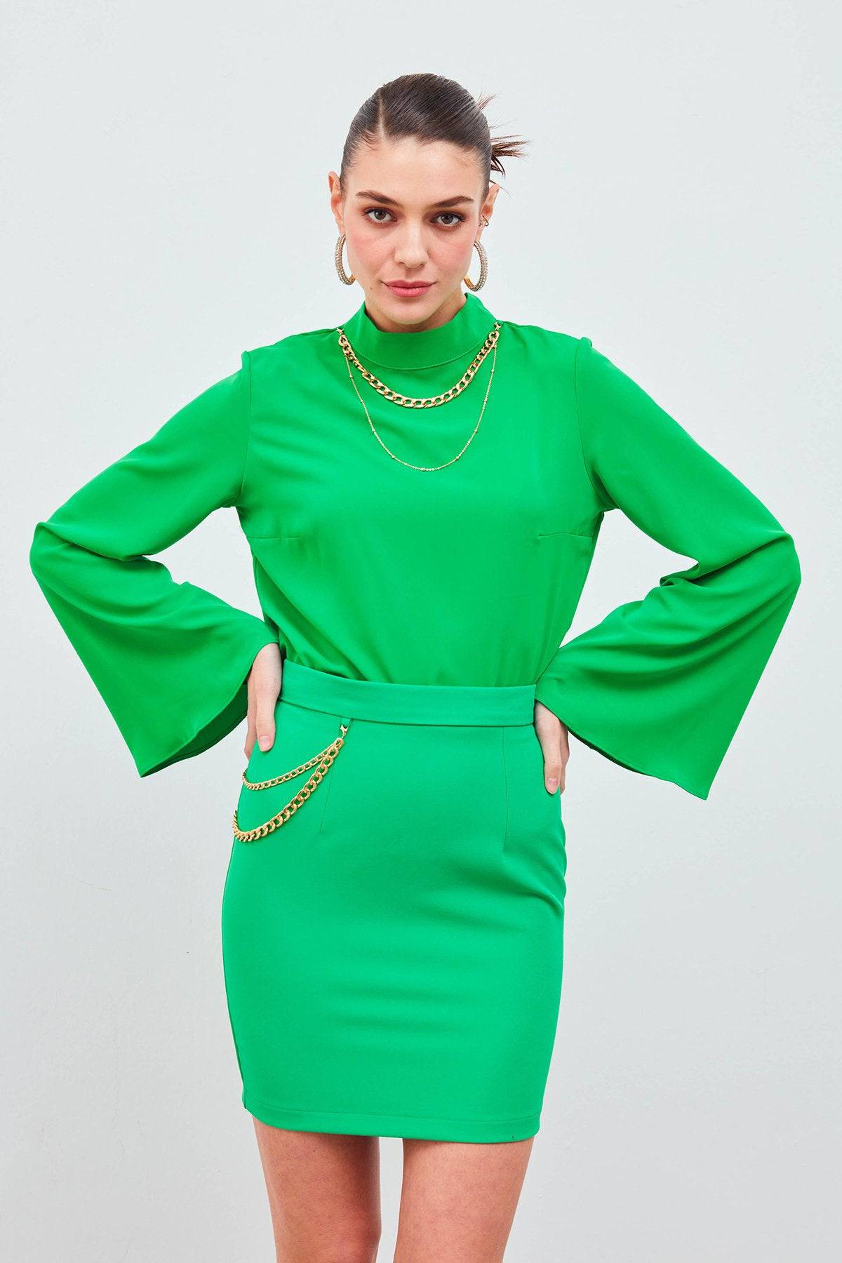 Mini Skirt with Chain Accessories - GREEN - LussoCA