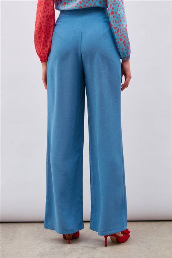 Pleated Crepe Trousers - Azure Blue - LussoCA