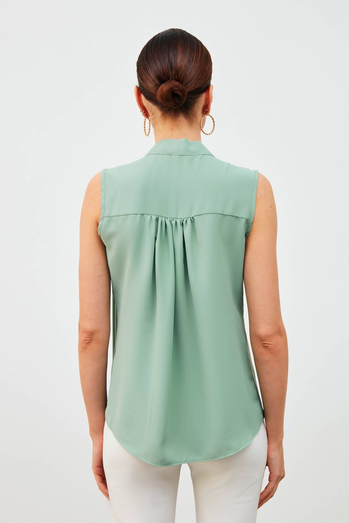 Sleeveless Blouse with Scarf - sage green - LussoCA