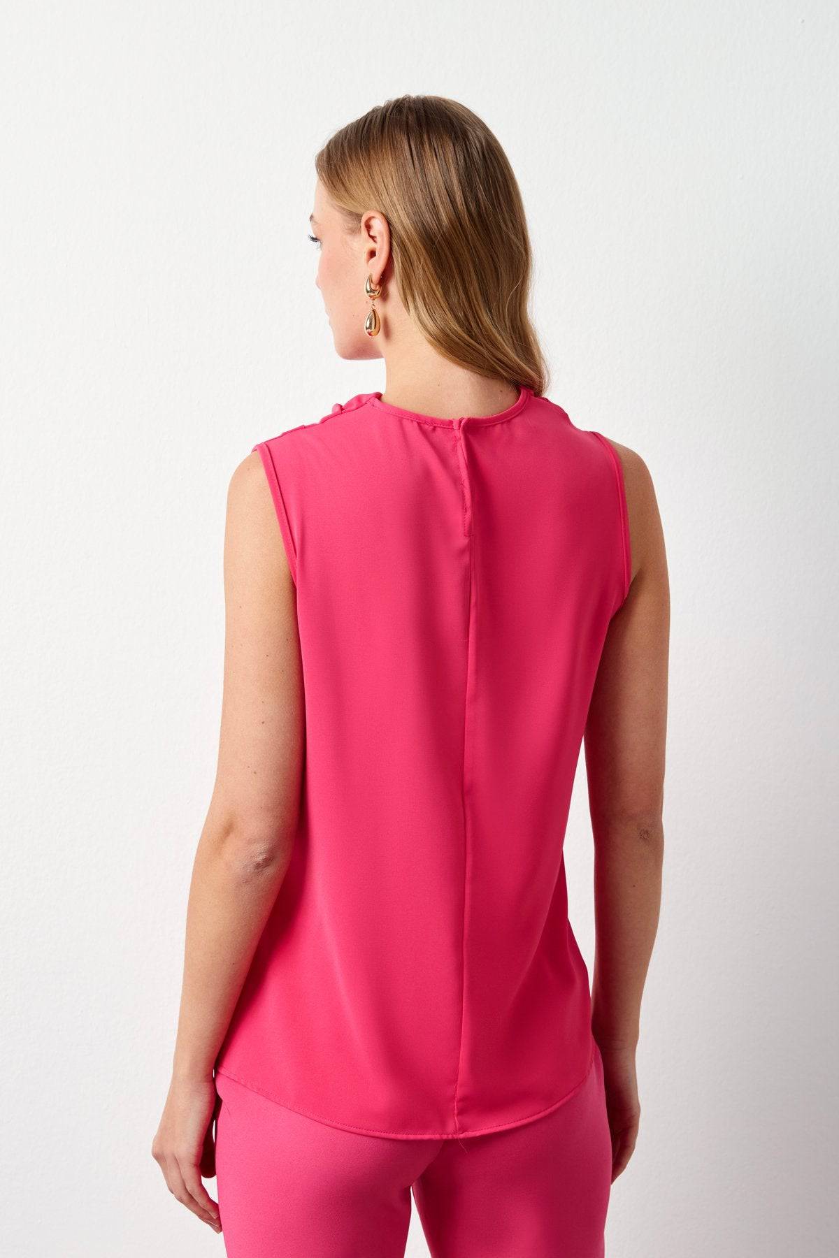 Plunging Neck Sleeveless Blouse - Hot Pink - LussoCA