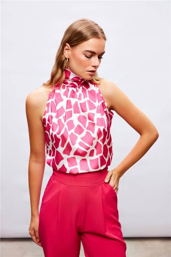 Patterned Sleeveless Blouse - PINK - LussoCA