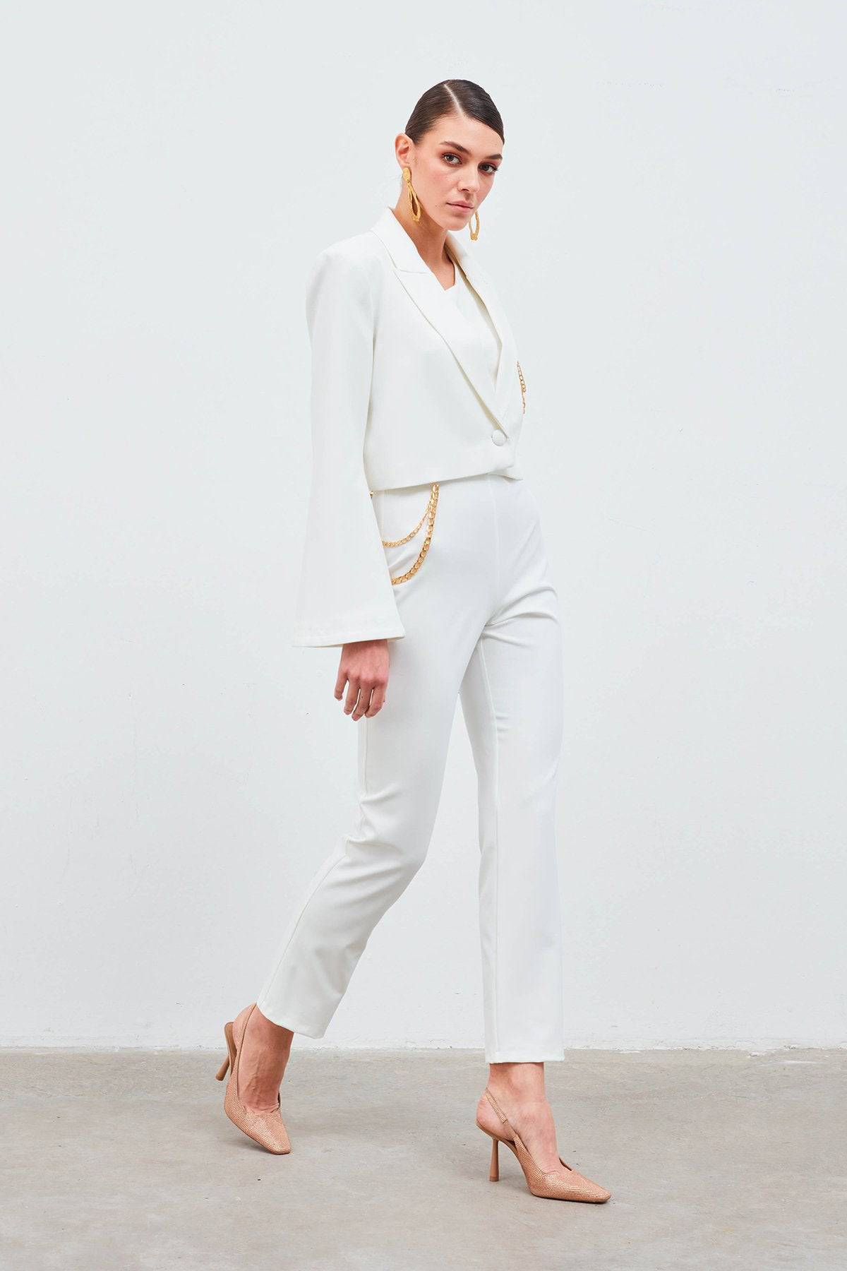 Chain Accessory Trousers - White - LussoCA