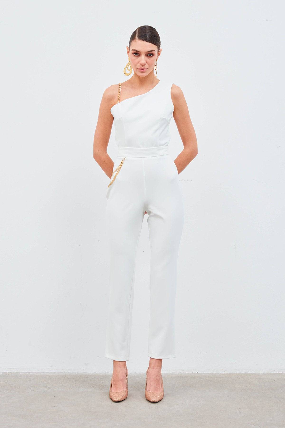 Chain Accessory Trousers - White - LussoCA