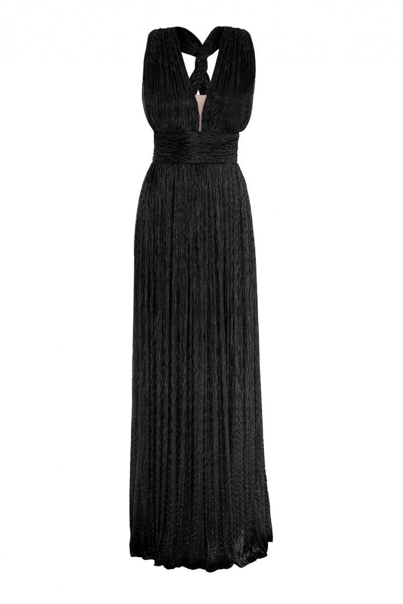 Moonlight Metallic Rope Halter Sleeve Long Dress - Black - LussoCA