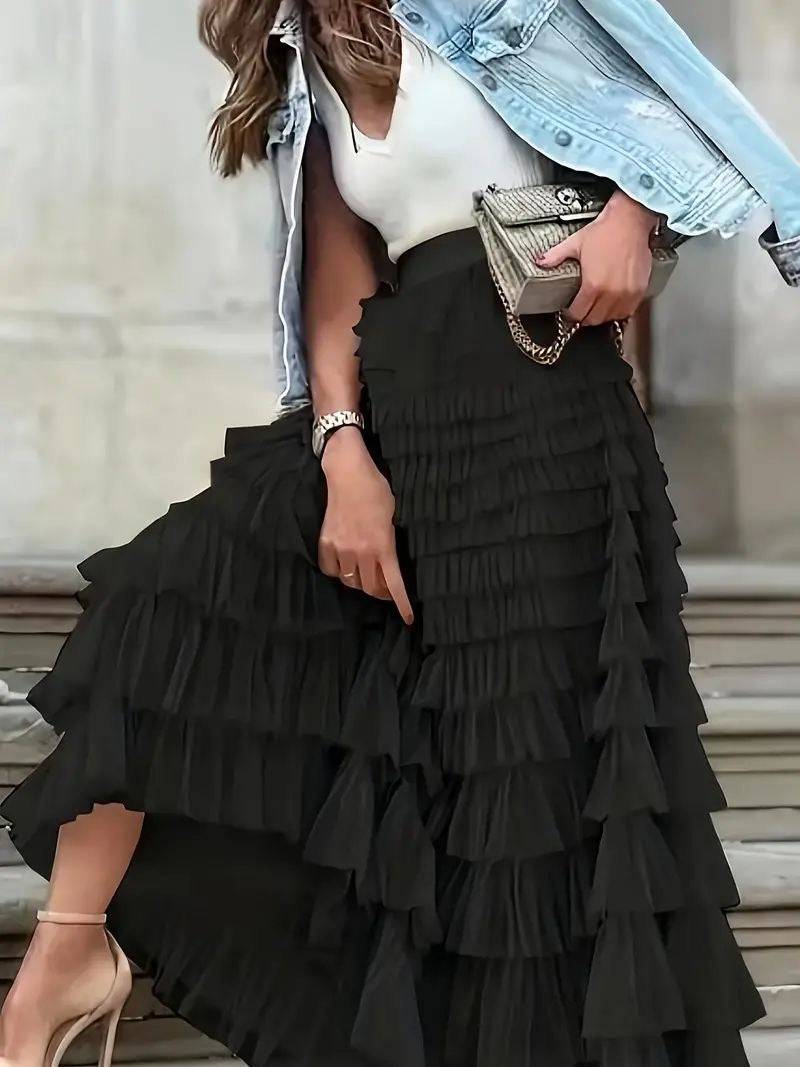 Layered Chiffon A-line Midi Skirt