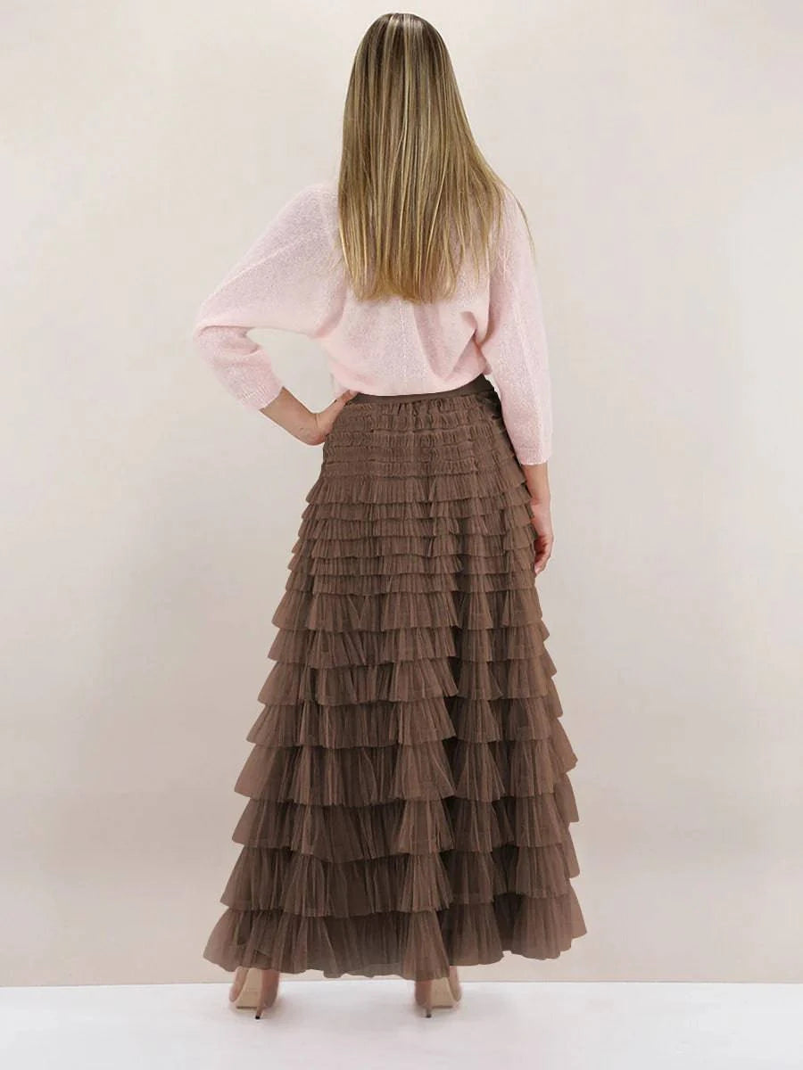 Layered Chiffon A-line Midi Skirt