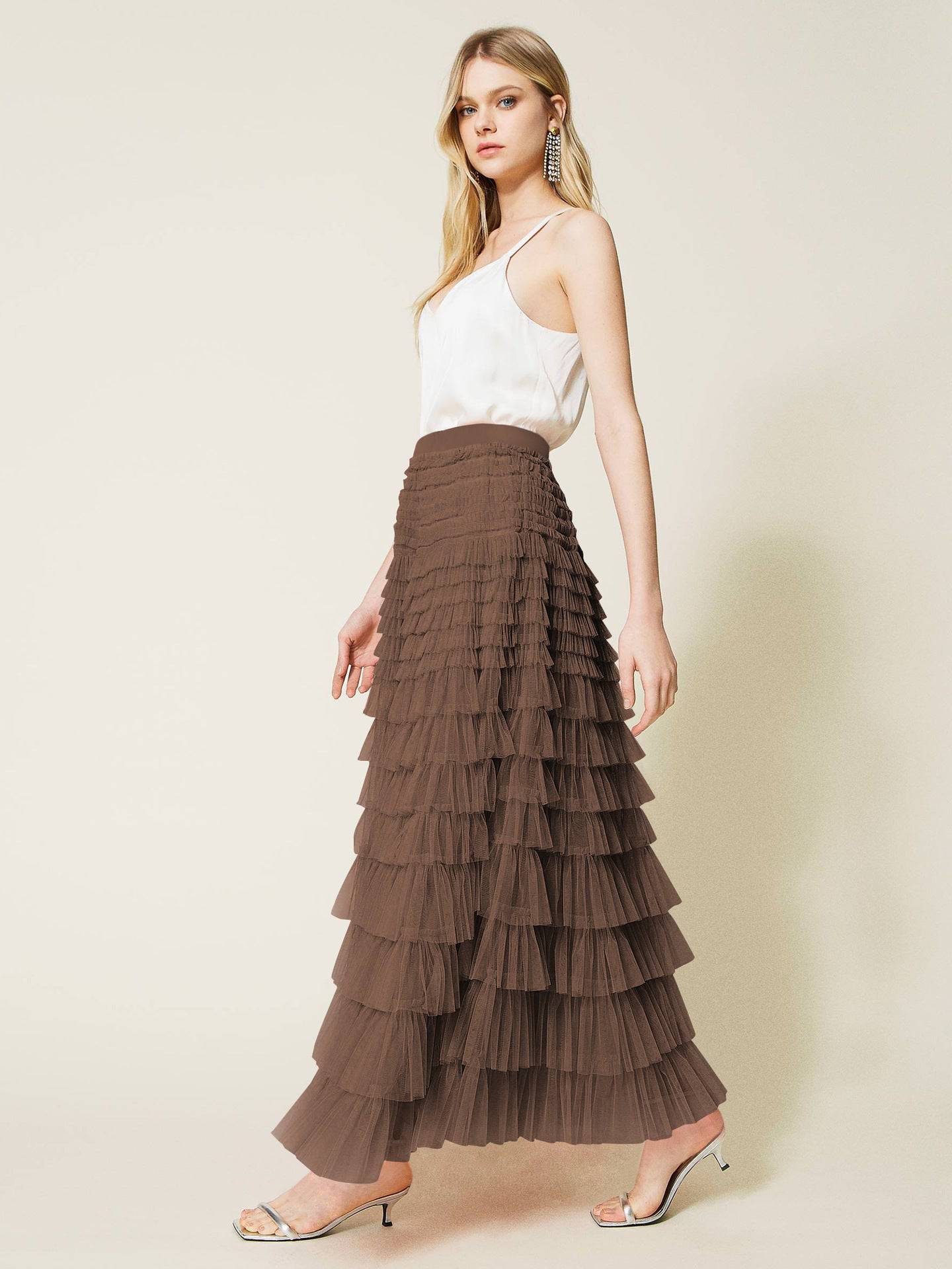 Layered Chiffon A-line Midi Skirt