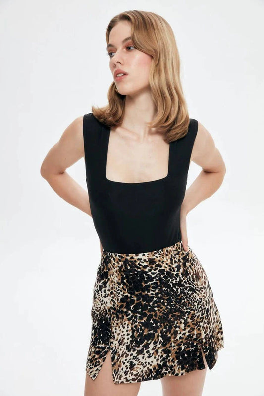 Square Neck Thick Straps Bodysuit - Black - LussoCA