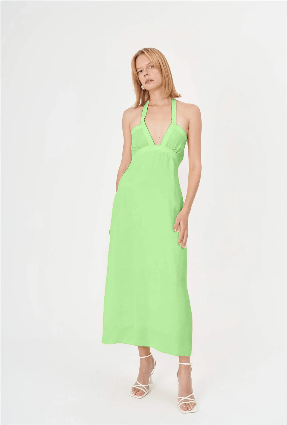 Sustainable Halter Neck Summer Dress - Lime Green - LussoCA