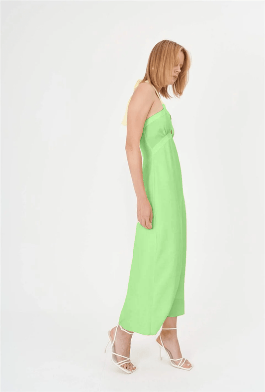 Sustainable Halter Neck Summer Dress - Lime Green - LussoCA