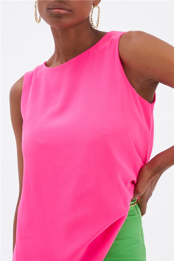 Sleeveless Loose Georgette Top - Pink - LussoCA