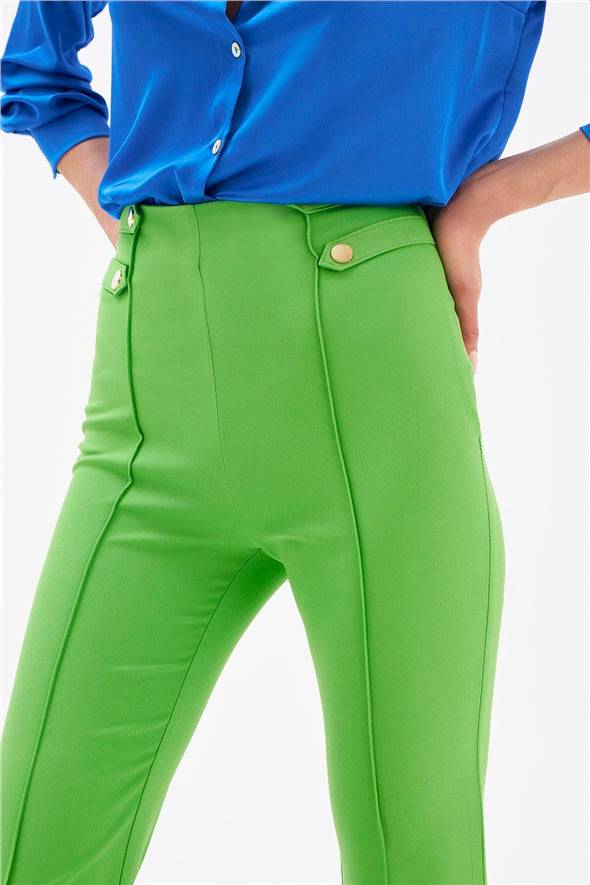 Flared High Waist 4- Button Pants - Green - LussoCA