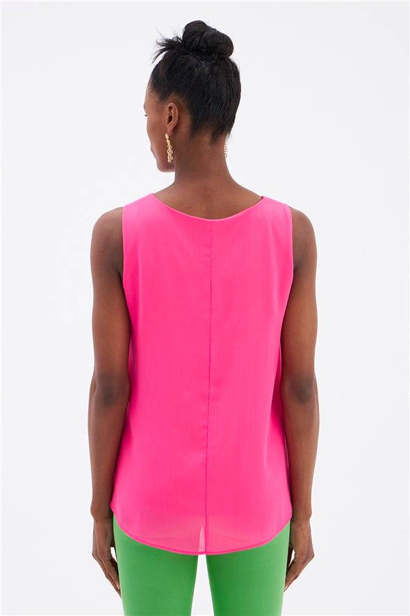 Sleeveless Loose Georgette Top - Pink - LussoCA